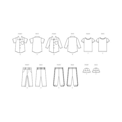Lõikekomplekt BUTTERICK B6949 BABIES` SHIRTS, T-SHIRT, PANTS AND HAT, Sizes: A (XS-S-M-L), B6949A 