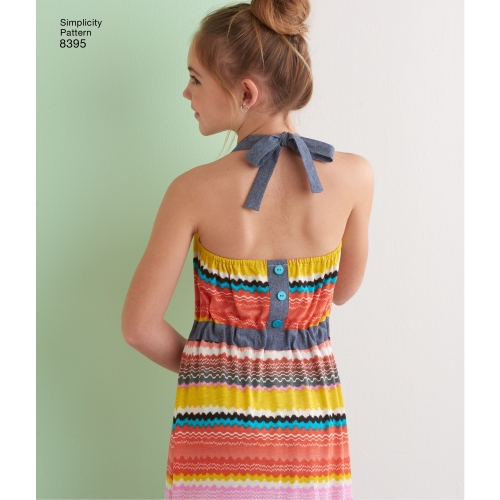 Laste ja tüdrukute päitsekleit või -riie kahes pikkuses, Simplicity Pattern # 8395 