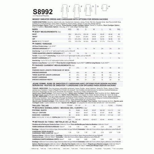 Naiste topid ja jakk lõikehäki võimalustega, suurused: XXS-XS-S-M-L-XL-XXL, Simplicity Pattern #S8992 
