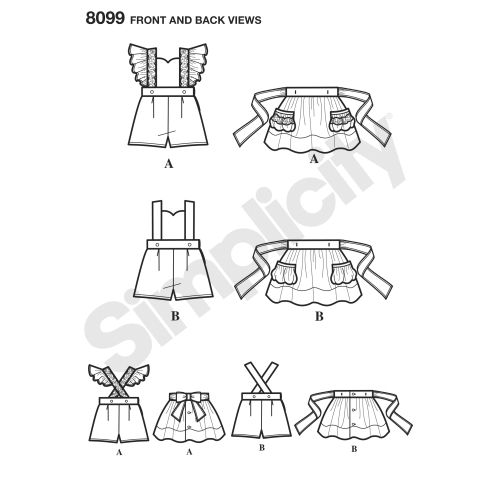 Väikelaste kombinesoon ja nööpseelik, suurused: A (1/2-1-2-3-4), Simplicity Pattern #8099 