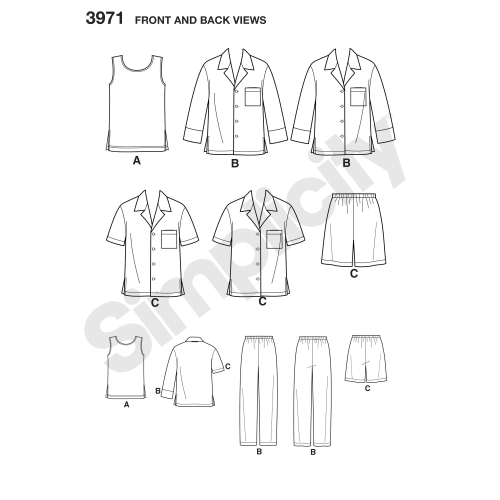 Naiste ja meeste pluss-suurustele magamisriietus, suurused: AA (S,M,L), Simplicity Pattern #3971 