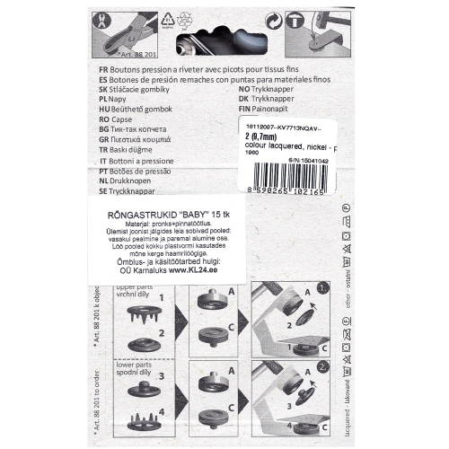 Rengasnepparit, ø10 mm, 15 kpl, Roland Baby, Koh-i-Noor (Tšehhi) 