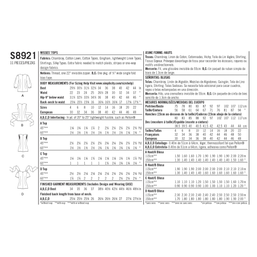 Naiste topid, Simplicity Pattern #S8921 