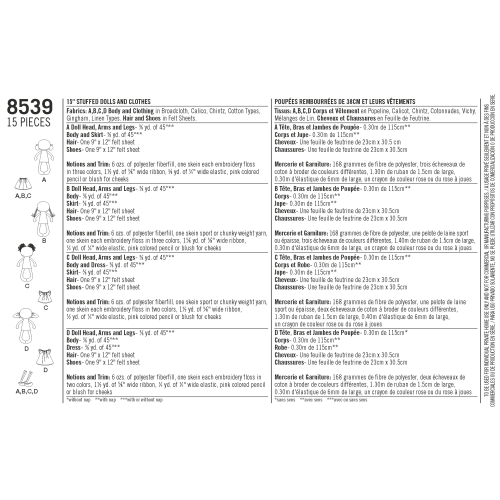 38cm täidisega nukud ja riided, suurused: OS (ÜkS SUURUS), Simplicity Pattern # 8539 