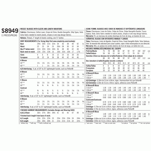 Naiste pluusid, Simplicity Pattern #S8949 
