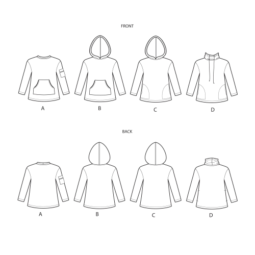 Tüdrukute ja poiste kapuutsiga pusad, suurused: A (8-10-12-14-16), Simplicity Pattern #S 9028 