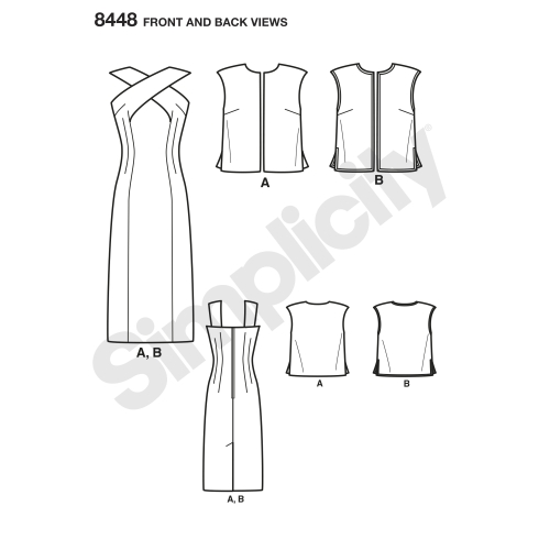 Naiste vintage kleit ja voodriga või voodrita vest, Simplicity Pattern # 8448 
