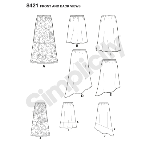 Seelikud hõlmavariatsioonidega kolmes pikkused, Simplicity Pattern # 8421 