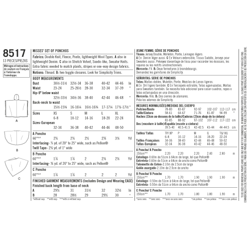 Komplekt pontšosid naistele, suurused: A (XS-S-M-L-XL), Simplicity Pattern # 8517 