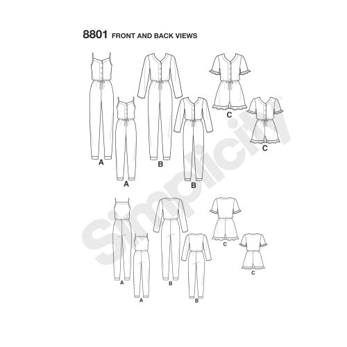 Tüdrukute ja Neidude trikoo-kombinesoon, suurused: A (S - L / XS - XL), Simplicity Pattern # 8801 