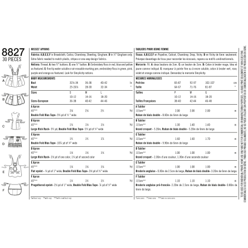 Misses` Aprons, Sizes: A (S-M-L), Simplicity Pattern #8827 