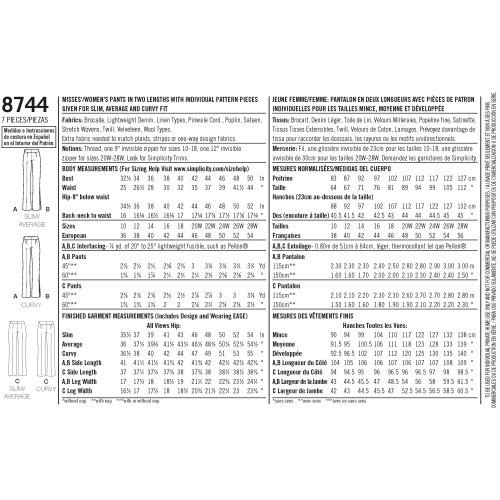 Naiste ja väikesekasvuliste Pluss-suuruses naistele Imeliselt-Istuvad püksid, Simplicity Pattern #8744 