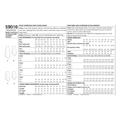 Naiste asümmeetrilised seelikud, Simplicity Pattern #S9016 
