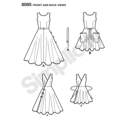 Naiste vintage 1950`ndate hõlmikkleit kahes pikkuses, Simplicity Pattern #8085 