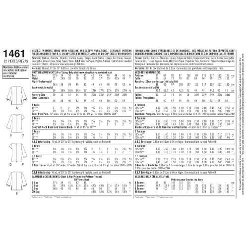 Naiste ja pluss-mõõdus tuunika õla-ja seljajoone variatsioonidega Simplicity Pattern #1461 