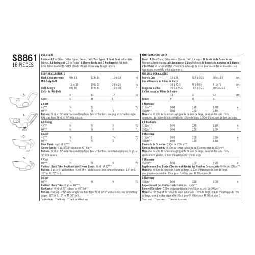Koera mantlid, suurused: A (S-M-L), Simplicity Pattern #S8861 