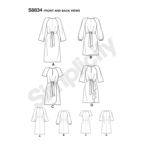 Naiste ja väikesekasvuliste Petite-naiste esilehviga kleit, Simplicity Pattern #S8834 