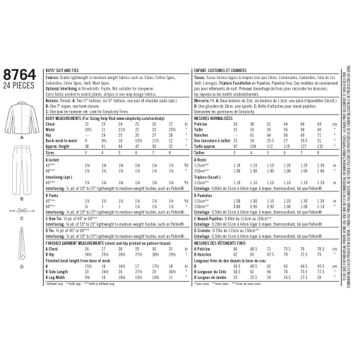 Poiste ülikond ja lipsud, suurused: A (3-4-5-6-7-8), Simplicity Pattern #8764 
