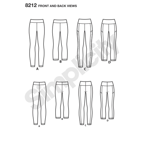 Naiste trikoo retuusid, suurused: A (XXS-XS-S-M-L-XL-XXL), Simplicity Pattern #8212 