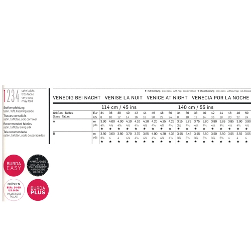 Õhtune Viin, Suurustele (Eur Sizes) 34-50 / Venice at NIght / Burda 2521 