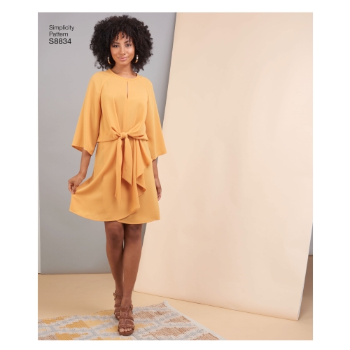 Naiste ja väikesekasvuliste Petite-naiste esilehviga kleit, Simplicity Pattern #S8834 