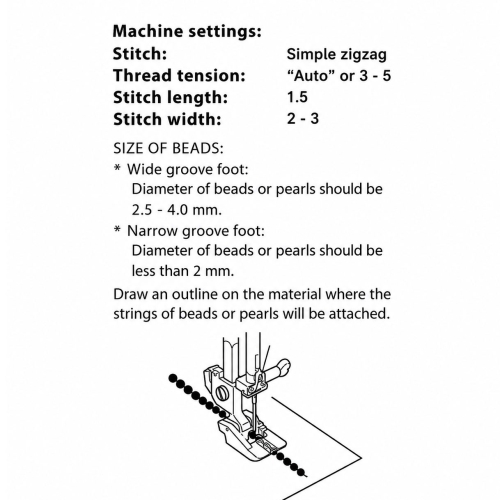 Clear View Beading Foot for electronic Janome/Elna sewing machines with sewing width 7 mm 