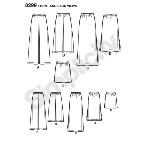 Naiste erinevate pikkustega seelikud, püksid, Simplicity Pattern #8299 