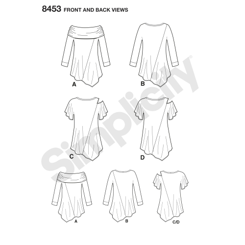 Naiste Seda-on-kerge-õmmelda trikootopid suurusedd XXS-XXL, Simplicity Pattern #8453 