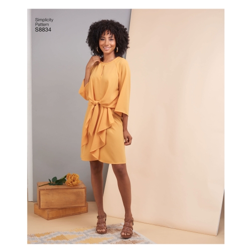 Naiste ja väikesekasvuliste Petite-naiste esilehviga kleit, Simplicity Pattern #S8834 