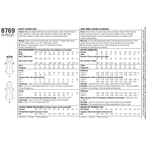 Naiste kostüüm mantlid, Simplicity Pattern #8769 
