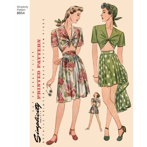 Vintage seelik, shortsid ja Tie topp Simplicity Pattern #8654 