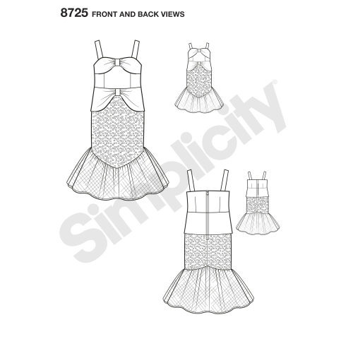 Laste ja 45cm pikkuse nuku kostüümid, suurused: A (3-4-5-6-7-8), Simplicity Pattern #8725 