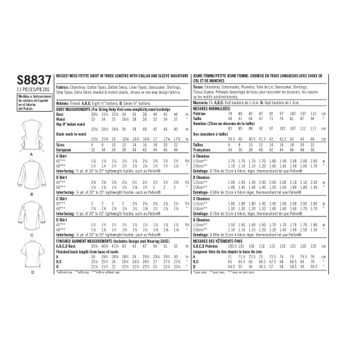Naiste ja väikesekasvuliste Petite-naiste kraega särk, Simplicity Pattern #S8837 