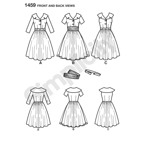 Naiste ja Petite-naiste 1950`ndate vintage kleit, Simplicity Pattern #1459 