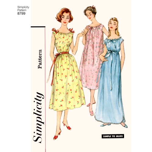 Preilide vintage öösärgid, suurused: A (XS-S-M-L-XL), Simplicity Pattern # 8799 