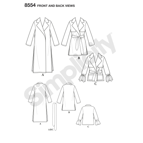 Naiste ja väikesekasvuliste Petite-naiste mantlid ja jakid, Simplicity Pattern # 8554 