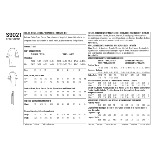 Laste, teismeliste ja täiskasvanute hommikumantel, suurused: A (XS - L / XS - XL), Simplicity Pattern #S9021 