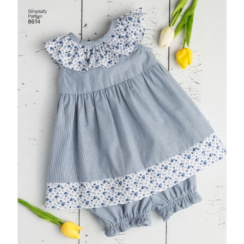 Beebide kleit, kombinesoon ja püksikud, suurused: A (XXS-XS-S-M-L), Simplicity Pattern #8614 
