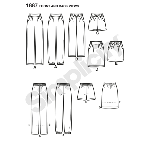 Naiste püksid ja seelikud, Simplicity Pattern #1887 