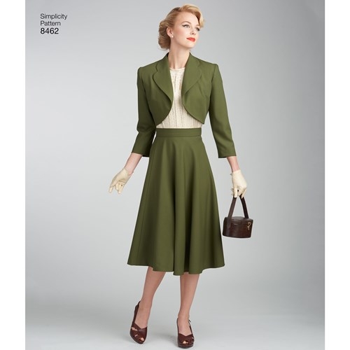 Naiste vintage 40`ndate pluus, särk ja voodriga bolerp, Simplicity Pattern #8462 