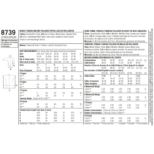 Naiste pontso ja topp, suurused: A (XS-S-M-L-XL), Simplicity Pattern # 8739 