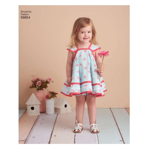 Mudilaste Pinafore-kleit ja aluspüksid, suurused: A (1 / 2-1-2-3-4), Simplicity Pattern #S 8854 