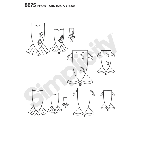 Laste, täiskasvanute ja 45cm pikkuse nuku kott-tekid, suurused: A (kõik suurused), Simplicity Pattern #8275 