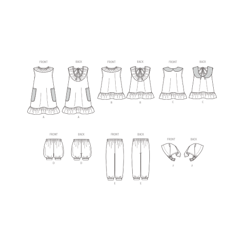 Lõikekomplekt BUTTERICK B6951 TODDLERS` DRESS, TOPS, SHORTS, PANTS AND KERCHIEF, Sizes: A (1/2-1-2-3-4), B6951A 