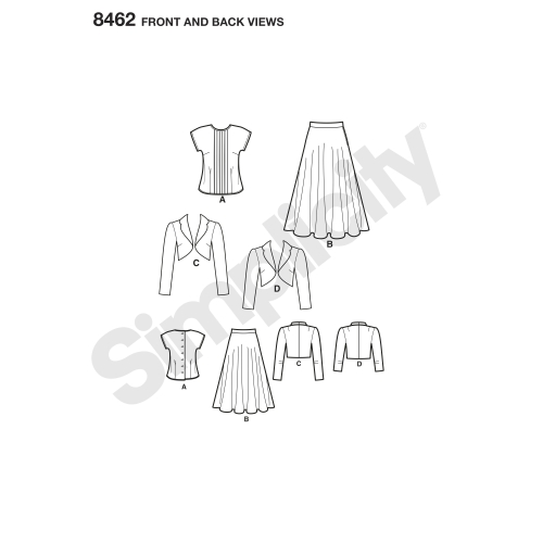 Naiste vintage 40`ndate pluus, särk ja voodriga bolerp, Simplicity Pattern #8462 