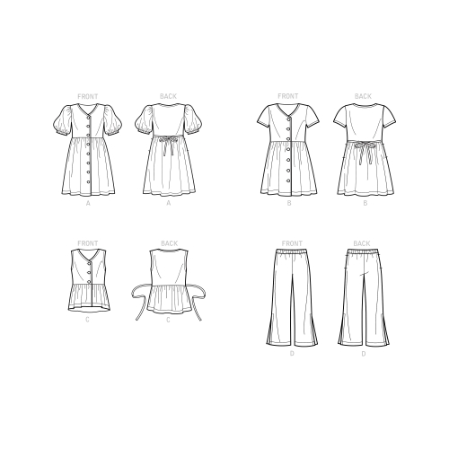Simplicity lõikekomplekt S9281 GIRLS` DRESS, TOP, PANTS, SS9281A, Suurused: A (7-8-10-12-14) 