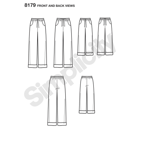 Laste, teismeliste ja täiskasvanute salongi püksid, suurused: A (XS - L / XS - XL), Simplicity Pattern #8179 