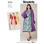 Naiste vintage kleit ja voodriga mantel, Simplicity Pattern #8731 