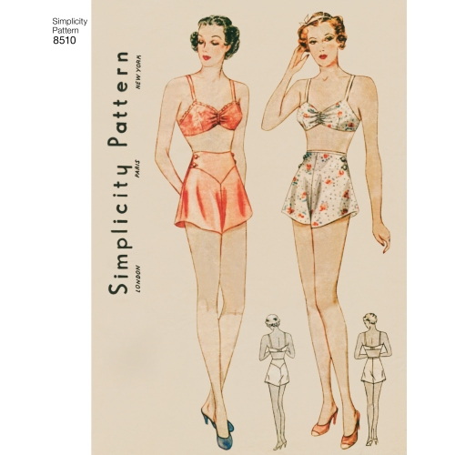 Neidude vintage rinnahoidja ja aluspüksid, Simplicity Pattern # 8510 