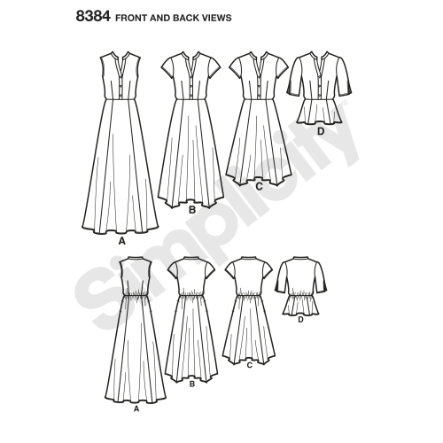 Naiste kleit pikkuse variatsioonide ja topiga, Simplicity Pattern # 8384 